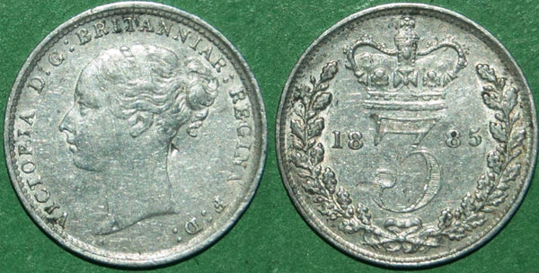Victoria 1885 third young head threepence with older features.