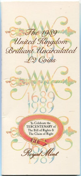 1989 brilliant uncirculated 2 pounds presentation pack - 2 coins