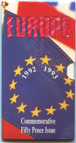 1992 Europe fifty pence commemorative presentation pack, two coins.