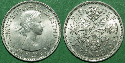 Elizabeth the Second 1953 sixpence coin
