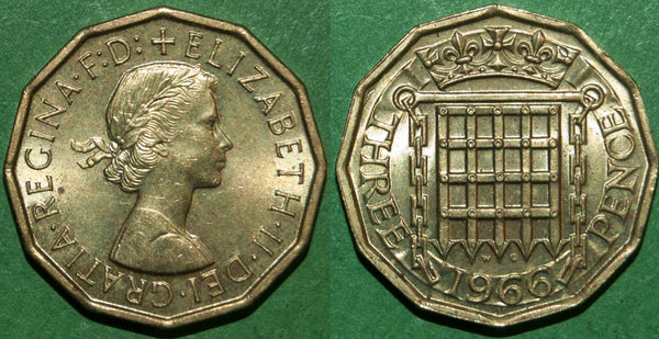 Elizabeth the Second 1966 brass threepence