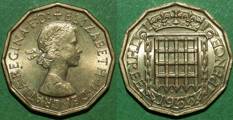 Elizabeth the Second 1966 brass threepence