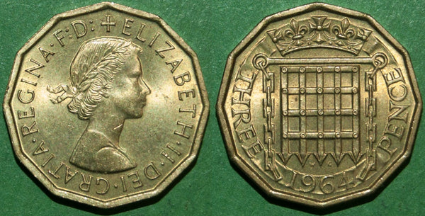 Elizabeth the Second 1964 brass threepence