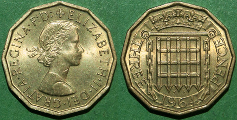 Elizabeth the Second 1964 brass threepence