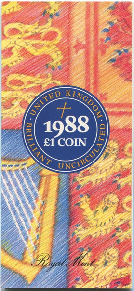 1988 one pound coin in Royal Mint presentation pack