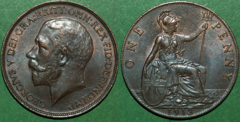 George the Fifth 1913 first issue penny with wide date