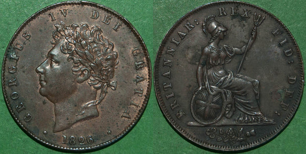 George the Fourth 1826 halfpenny with a raised line on the saltire