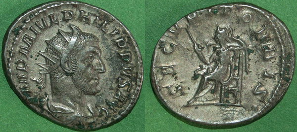 Philip the first antoninianus with radiate bust and Securitas seated left on the reverse