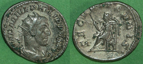 Philip the first antoninianus with radiate bust and Securitas seated left on the reverse