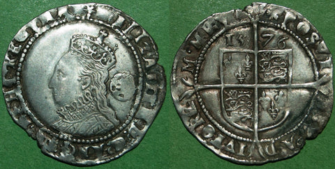 A 1576 silver sixpence of Elizabeth the First with the eglantine initial mark.