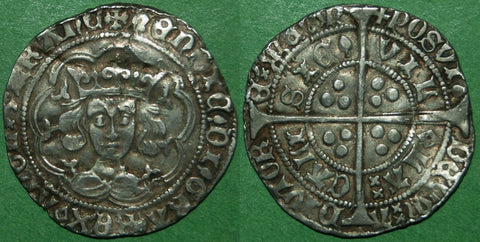A Henry the Sixth Pinecone-Mascle groat of Calais with a facing bust portrait.