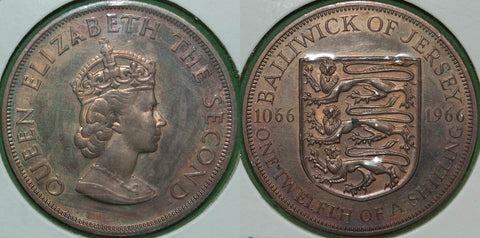 Image of a proof Jersey 1966 one twelfth of a shilling coin