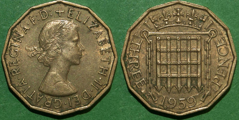 Elizabeth the Second 1959 brass threeepence