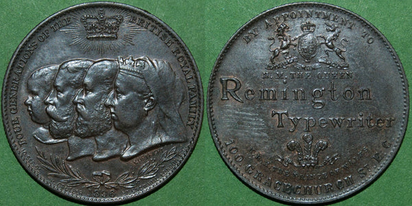 Image of an 1896 advertising medallion with 4 Royal Generations and Remington Typewriters