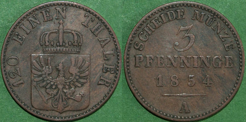 A Prussian 1854 3 pfennig coin