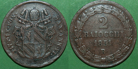 Image of an Italian Papal States 2 Baiocchi coin.