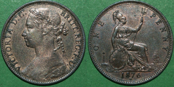 Victoria 1876 bun head penny struck at the Heaton Mint