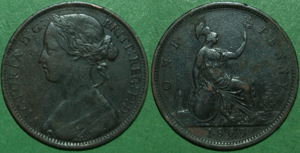 Victoria 1863 bun head penny