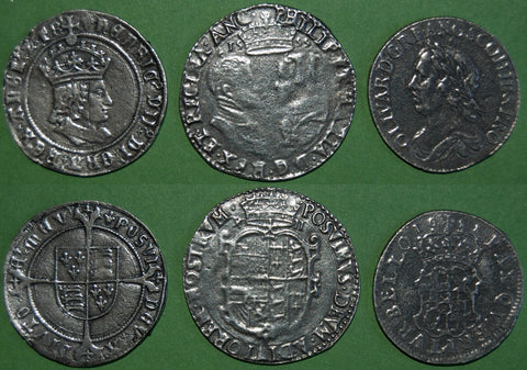 Three modern cast replicas of rare shilling - a Henry VII testoon, a Philip & Mary 155 shilling with English titles and a 1658 Cromwell shilling. All as made. The price is £15 for the three.