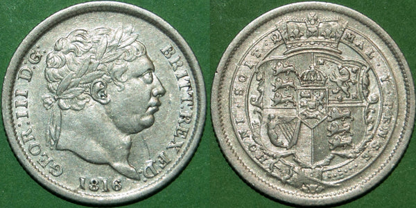 George III 1816 new coinage shilling.  Light wear and grades good very fine. The price is  £45.
