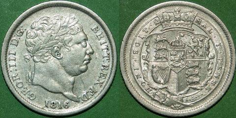 George III 1816 new coinage shilling.  Light wear and grades good very fine. The price is  £45.