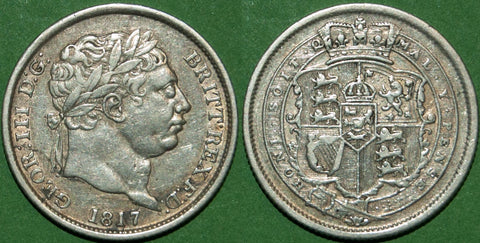 George III 1817 shilling with moderate wear and has been lightly cleaned. Grades very fine and the price is £28.