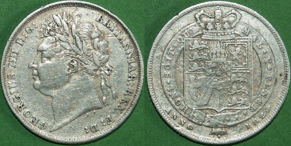 George IV 1824 second issue shilling. Worn and fine. The price is £25