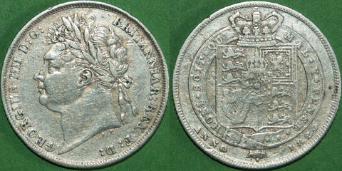 George IV 1824 second issue shilling. Worn and fine. The price is £25