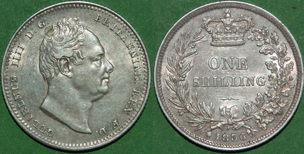 William IV 1836 shilling with light wear and nearly extremely fine. The price is £140.