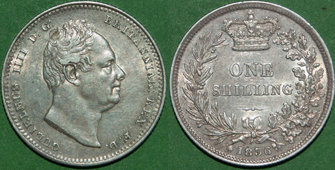 William IV 1836 shilling with light wear and nearly extremely fine. The price is £140.