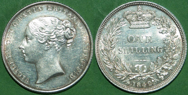 Victoria 1842 second young head shilling with brilliant field, a hint of cabinet friction to a few points and a small mark on the neck. Good extremely fine. The price is £350.
