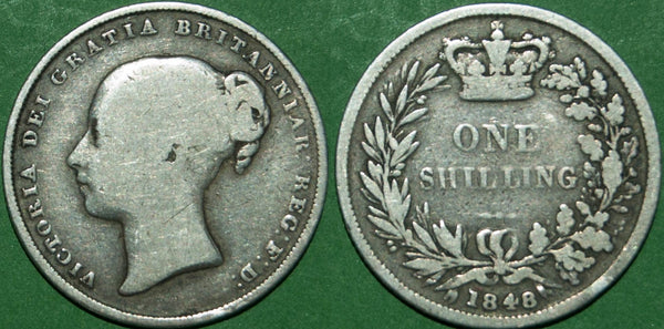 Victoria 1848 over 6 shilling. Rare. The reverse is fine, the obverse nearly so. The price is £60.