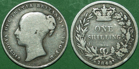 Victoria 1848 over 6 shilling. Rare. The reverse is fine, the obverse nearly so. The price is £60.