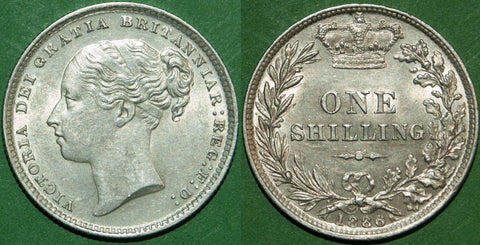 Victoria 1886 shilling with minimal wear, toned and quite attractive in hand.  Grades better than extremely fine and the price is £150.