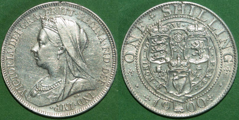 Victoria 1900 shilling with little wear, but has been removed from a mount. Grades extremely fine and the price is £35.