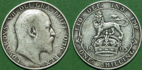 A 1905 shilling with general wear to both sides, grades good fine and the key date. Rare. The price is £150.
