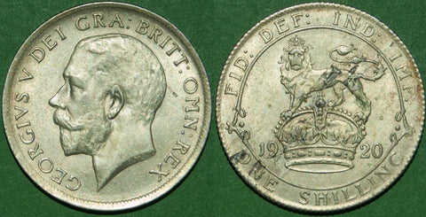 A 1920 second issue shilling with only a trace of friction to a few high points and lamination flaws in the lion's rump. Grades good extremely fine and the price is £50.
