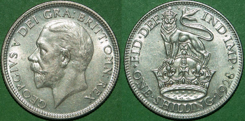A 1928 fourth coinage shilling with just a trace of rub to a couple high points. Grades good extremely fine and the price is £25.