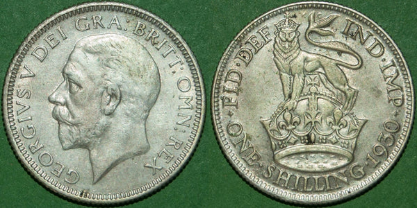A 1930 shilling with light wear and good very fine. The rarest date for the issue. The price is £28.