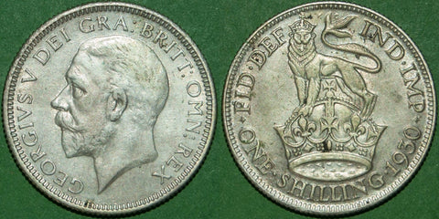 A 1930 shilling with light wear and good very fine. The rarest date for the issue. The price is £28.