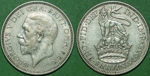 A 1935 shilling with wear to both sides. Good very fine and the price is £10.