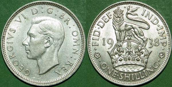 A 1938E shilling, practically as struck and scarce in this condition. The price is £45.