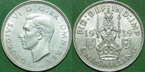 A 1939S shilling, practically as struck. The price is £18.