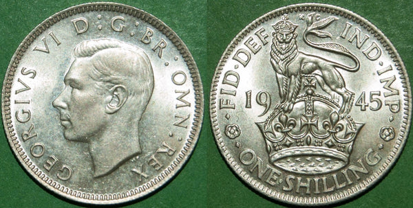 A 1945E shilling, practically as struck. The price is £15.