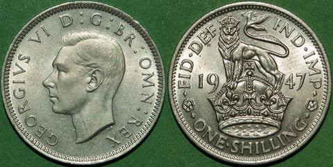 A 1947E shilling, practically as struck. The price is £15.