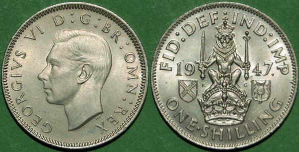 A 1947S shilling, practically a struck. The price is £15.