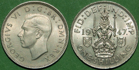 A 1947S shilling, practically a struck. The price is £15.
