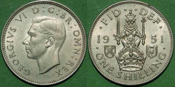 A 1951S shilling, practically as struck. The price is £25.