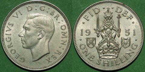 A 1951S shilling, practically as struck. The price is £25.
