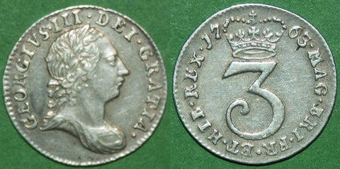 George III 1763 young head silver threepence
